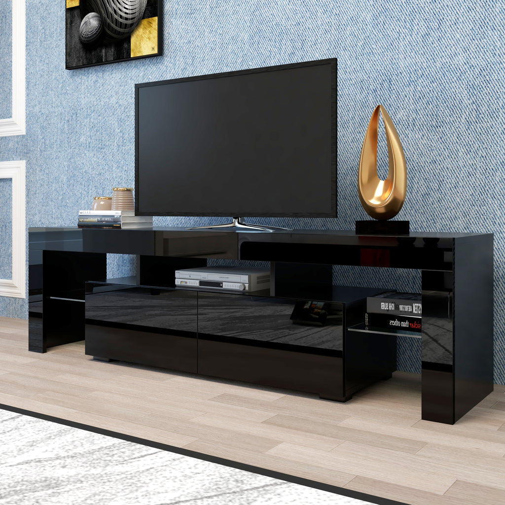 Matte black MDF TV console from Anthony & Home featuring a sleek, modern design with clean lines and ample storage space.