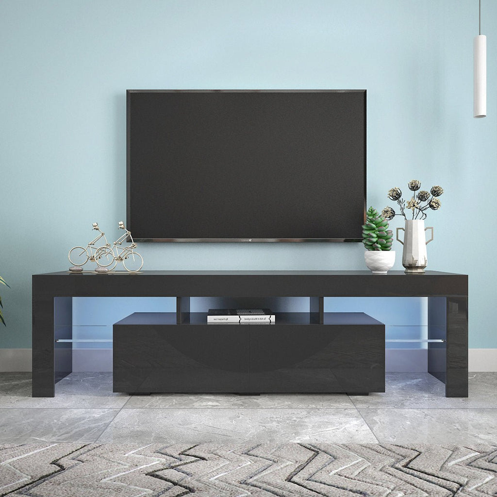 Matte black MDF TV console by Anthony & Home featuring sleek modern design and ample storage space.