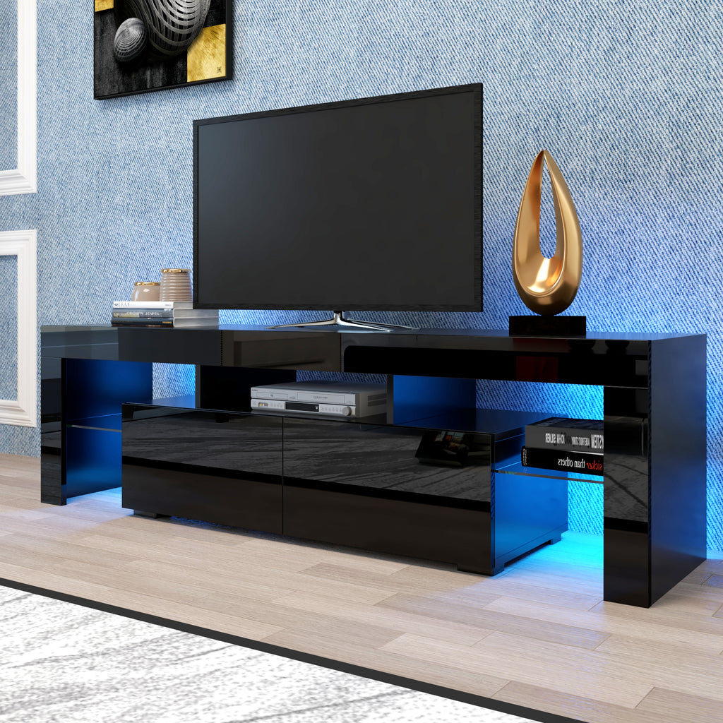 Matte black MDF TV console from Anthony & Home featuring a sleek modern design and spacious storage.