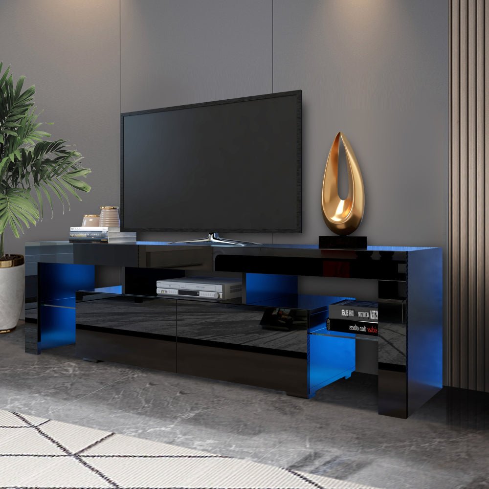 Matte black MDF TV console by Anthony & Home featuring sleek modern design and ample storage space.