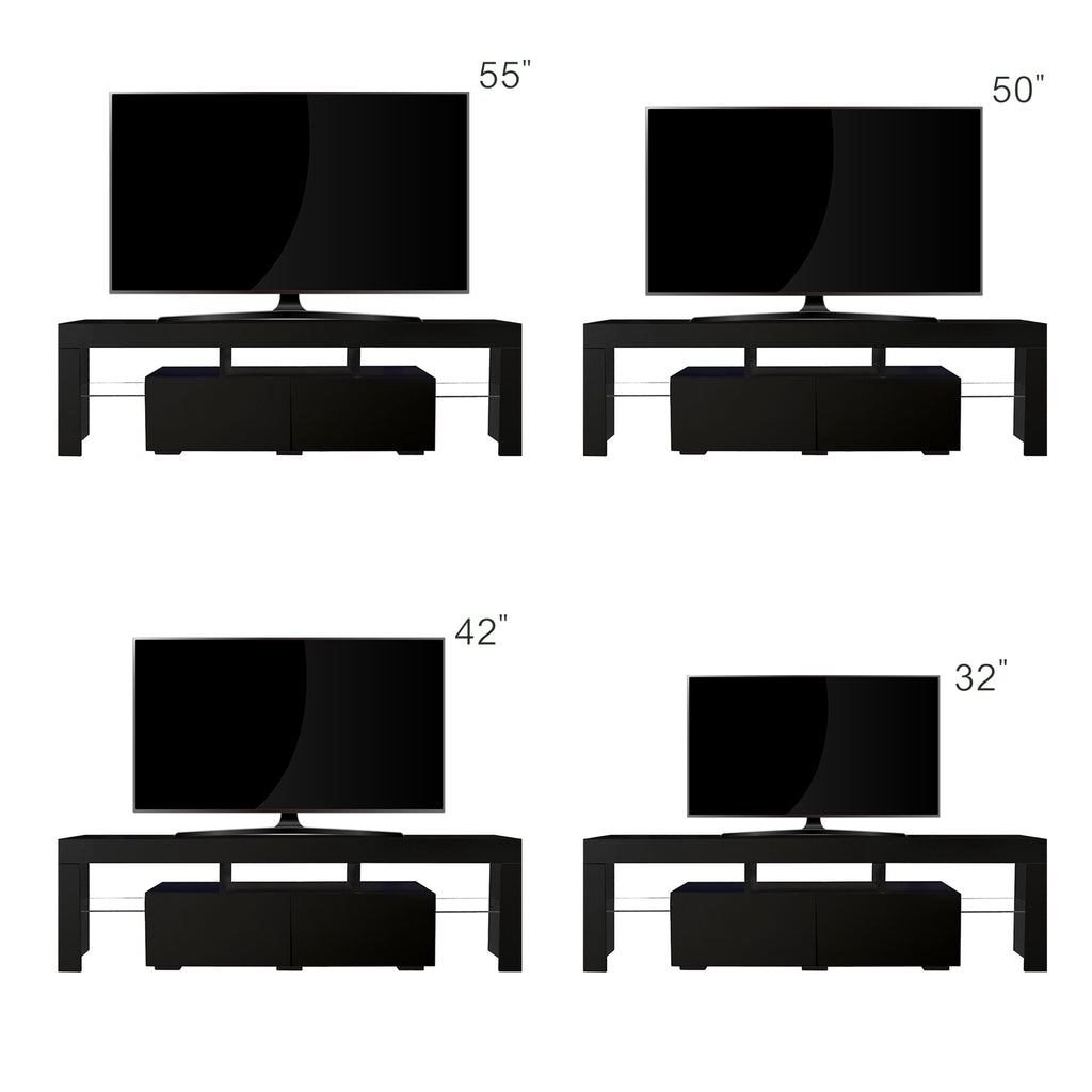 Matte black MDF TV console from Anthony & Home with sleek design and spacious storage compartments.