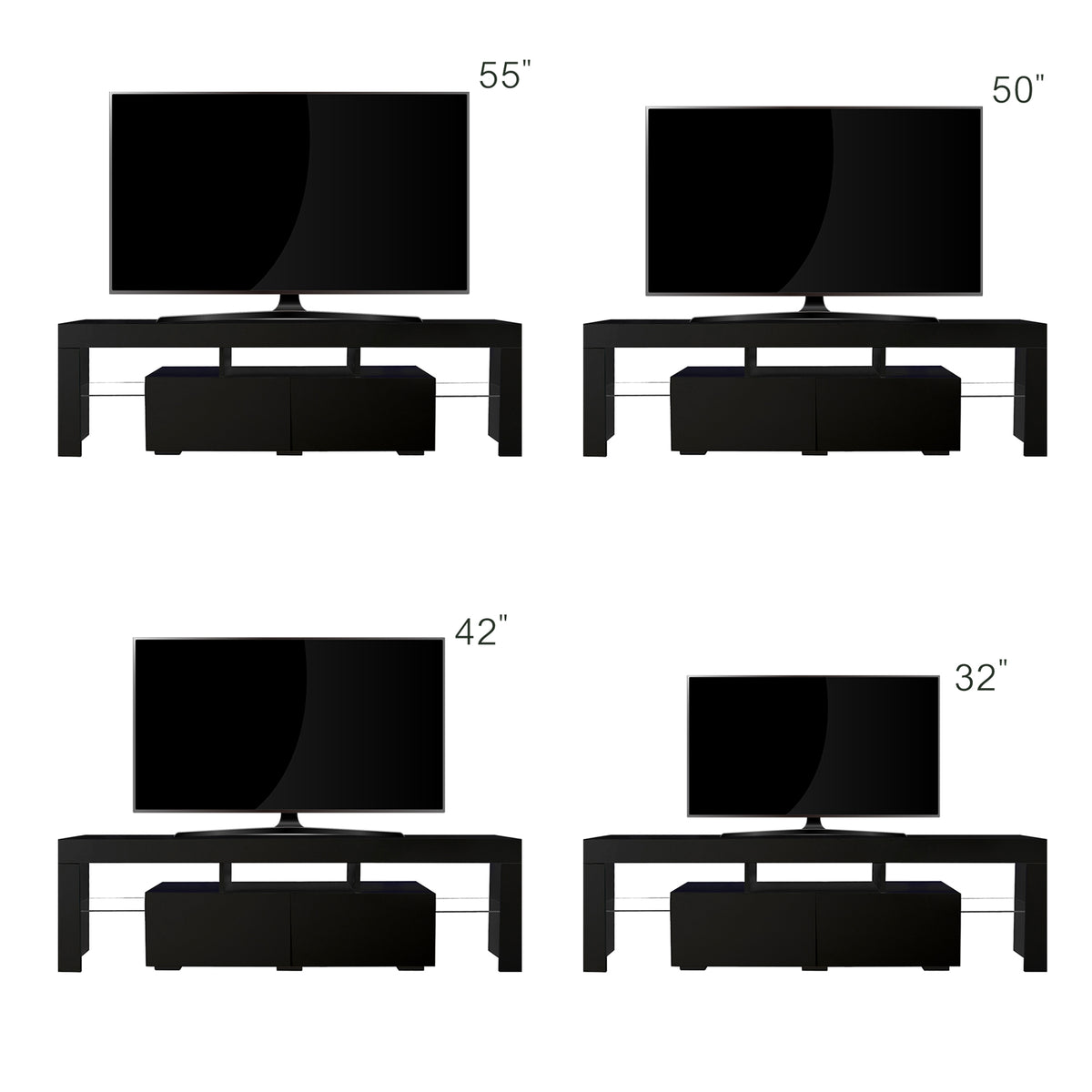 Matte black MDF TV console from Anthony & Home with sleek design and spacious storage compartments.