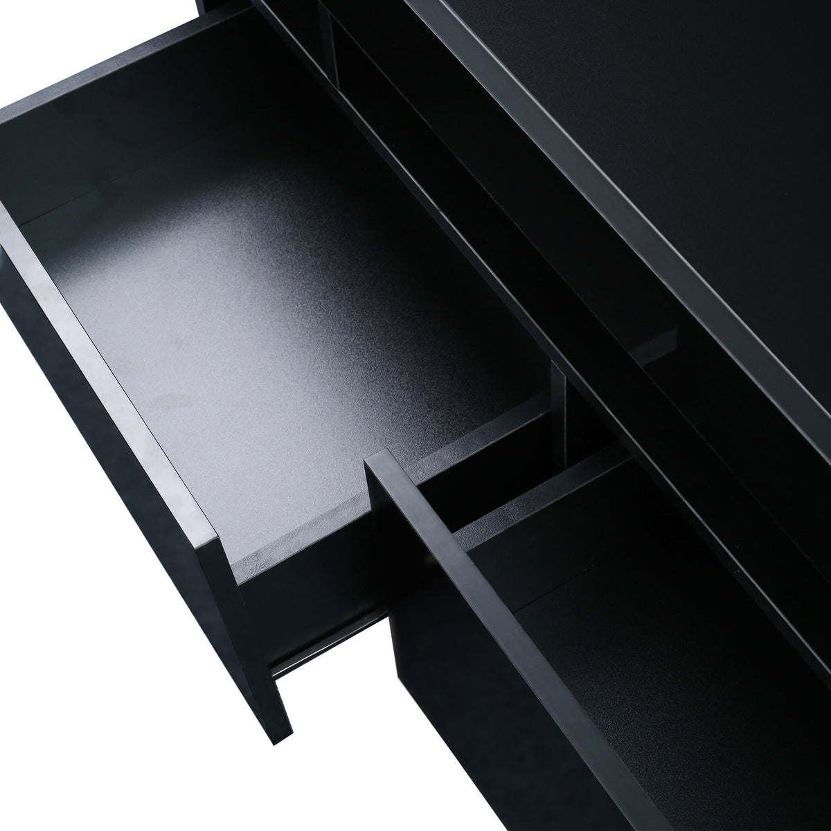 Matte black MDF TV console by Anthony & Home with sleek modern design and ample storage space.