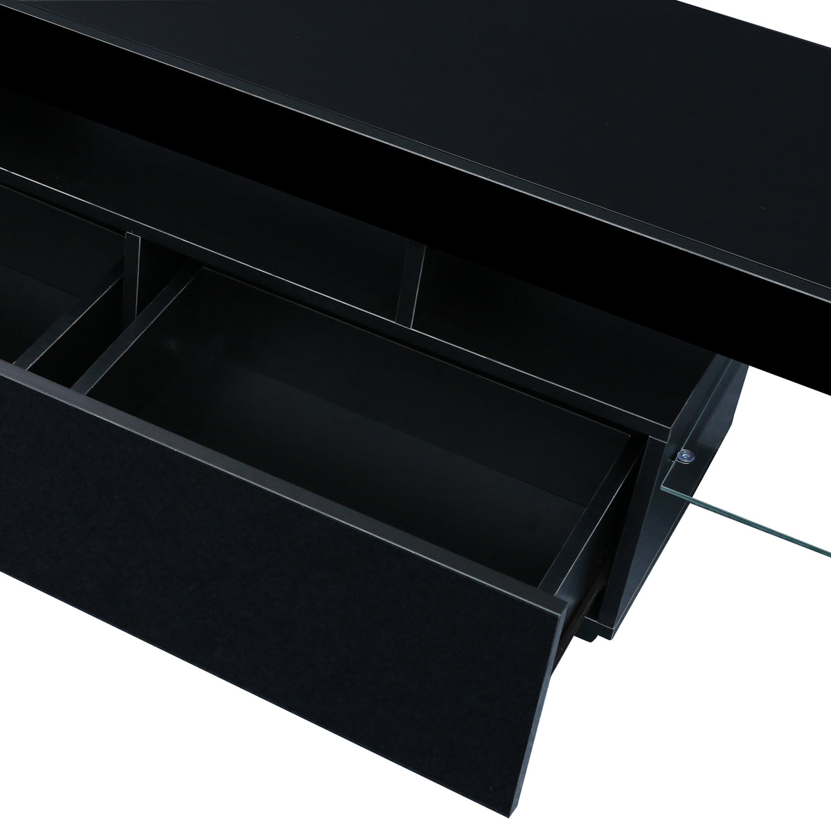 Matte black MDF TV console by Anthony & Home with sleek design and storage compartments, perfect for modern living rooms.