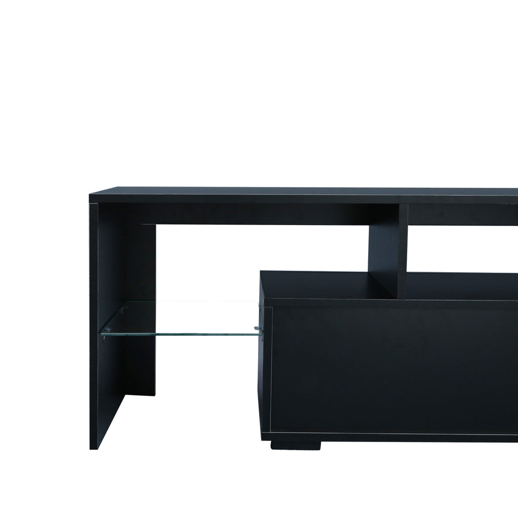 Matte black MDF TV console from Anthony & Home, modern design with storage compartments, sleek and stylish for living room decor.