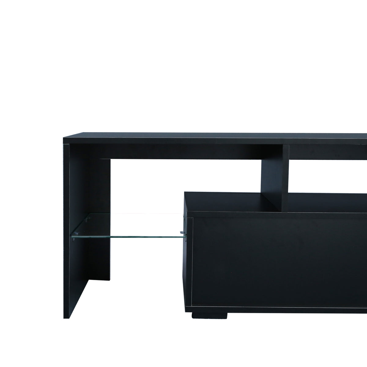 Matte black MDF TV console from Anthony & Home, modern design with storage compartments, sleek and stylish for living room decor.