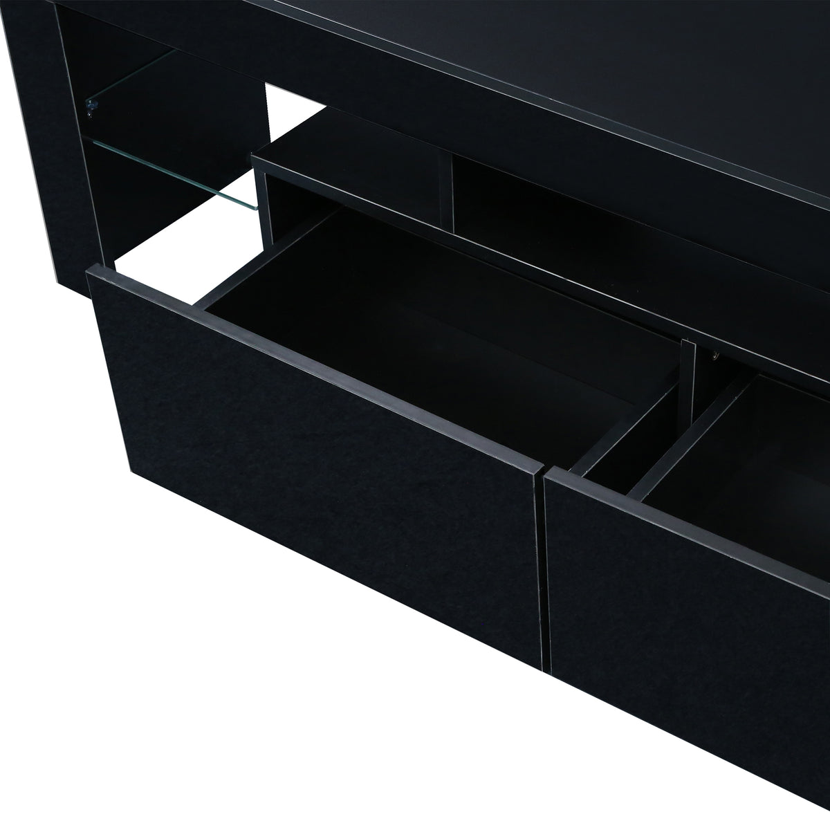 Matte black MDF TV console by Anthony & Home featuring sleek modern design and storage cabinets.