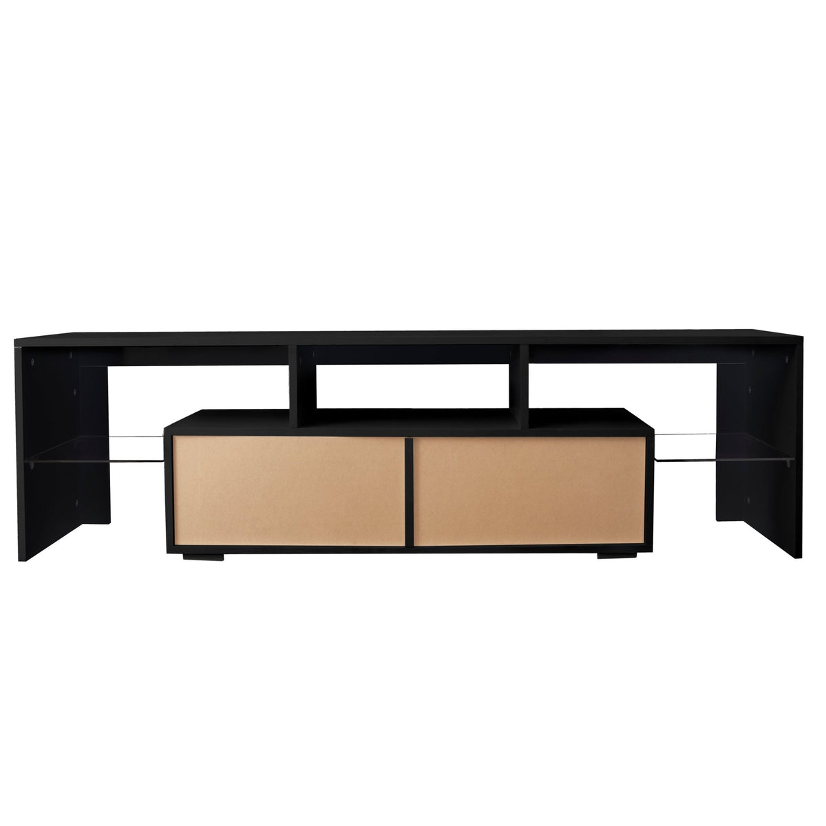 Matte black MDF TV console by Anthony & Home featuring sleek modern design and spacious storage compartments.