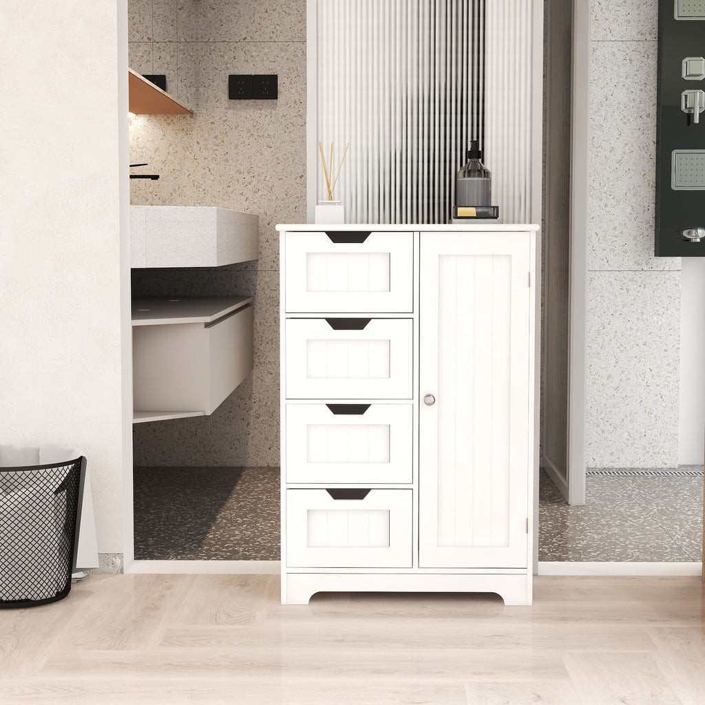 Matte white studio floor cabinet with drawers from Anthony & Home, featuring a sleek modern design with multiple storage drawers