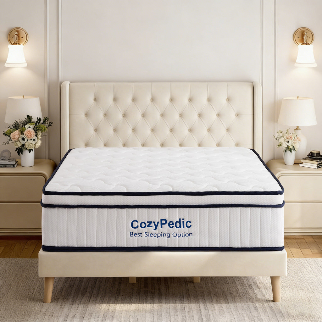 Memory foam queen mattress with pocket springs from Anthony & Home, showing plush surface and supportive construction.