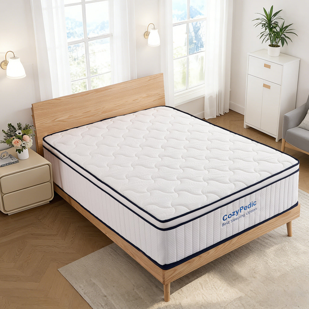 Memory foam queen mattress with pocket springs by Anthony & Home, showing plush surface and supportive construction.