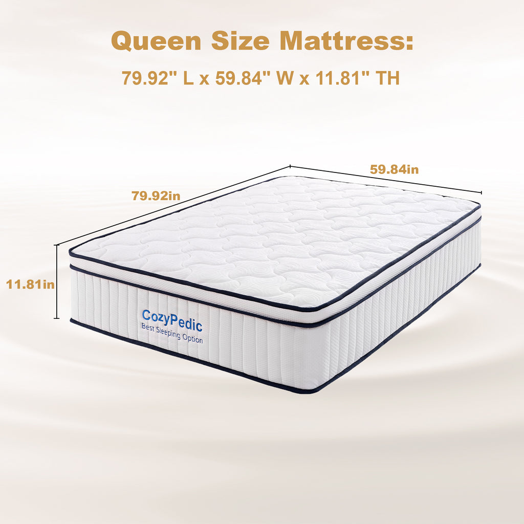 Anthony & Home memory foam queen mattress with pocket springs, showing plush surface and supportive structure.