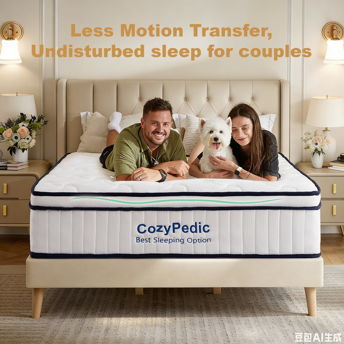 Anthony & Home memory foam queen mattress with pocket springs, showing plush top and supportive construction.
