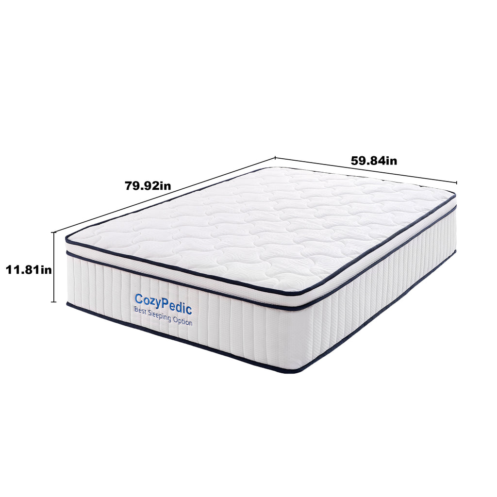 Memory foam queen mattress with pocket springs from Anthony & Home, showing a plush, supportive surface with layered foam and spring system.