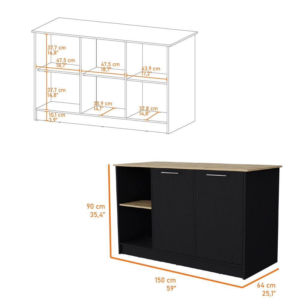 Mercury Collection kitchen island by Anthony & Home with double door cabinets and spacious work surface.
