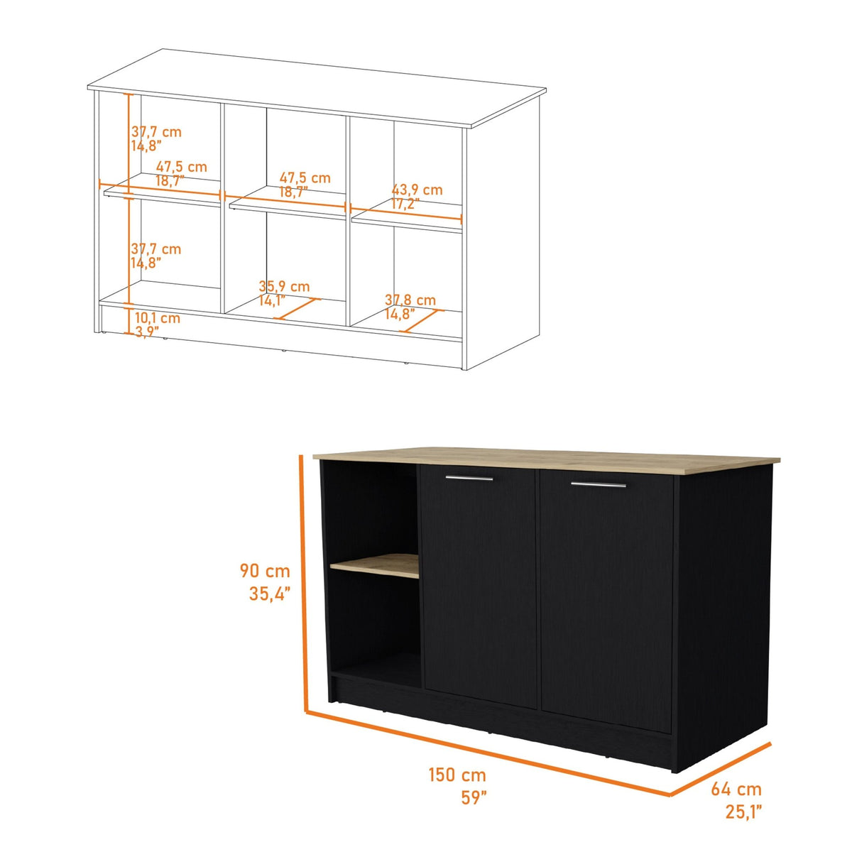 Mercury Collection kitchen island by Anthony & Home with double door cabinets and spacious work surface.