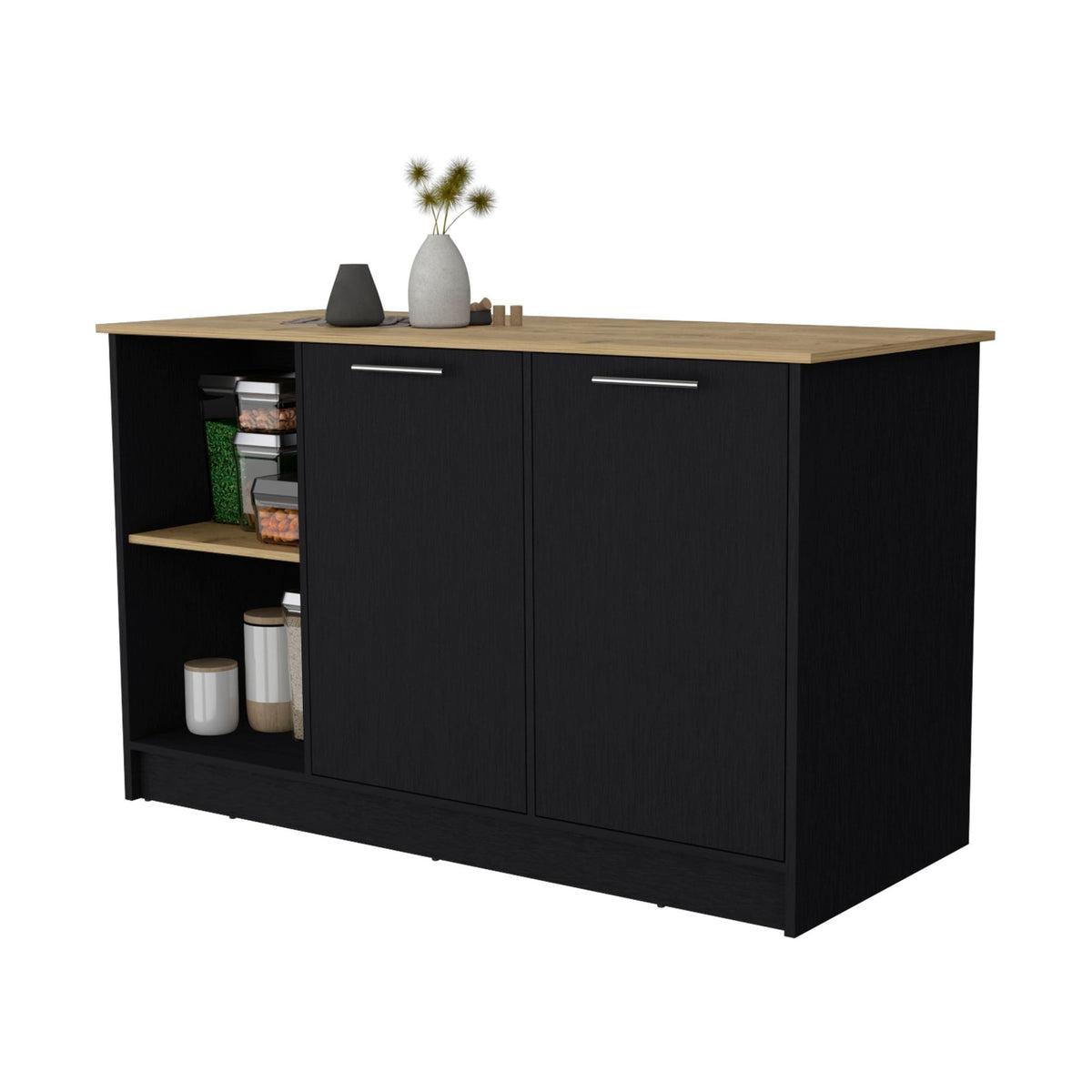 Anthony & Home Mercury Collection kitchen island with double door cabinets and spacious countertop for storage and prep.