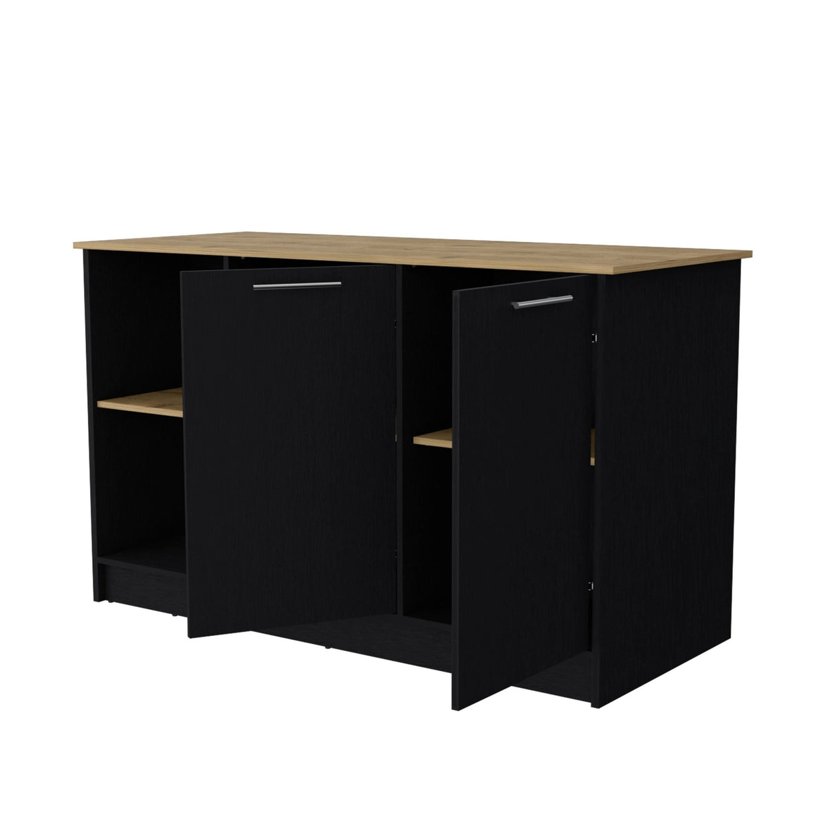 Mercury Collection kitchen island by Anthony & Home with double door cabinets and a sleek, modern design.