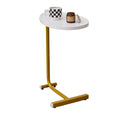 White metal C-shaped side table from Anthony & Home's Metal Luxe Collection with a premium MDF top, limited edition design.