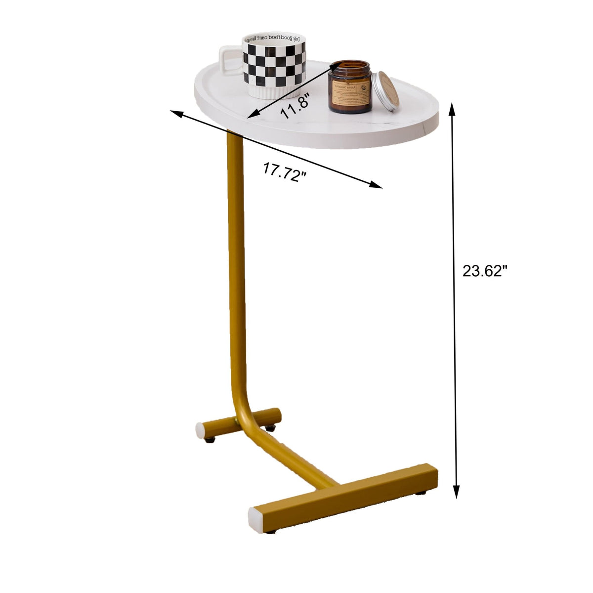 White Metal Luxe Collection C-shaped side table with premium MDF top by Anthony & Home, limited edition modern accent furniture.