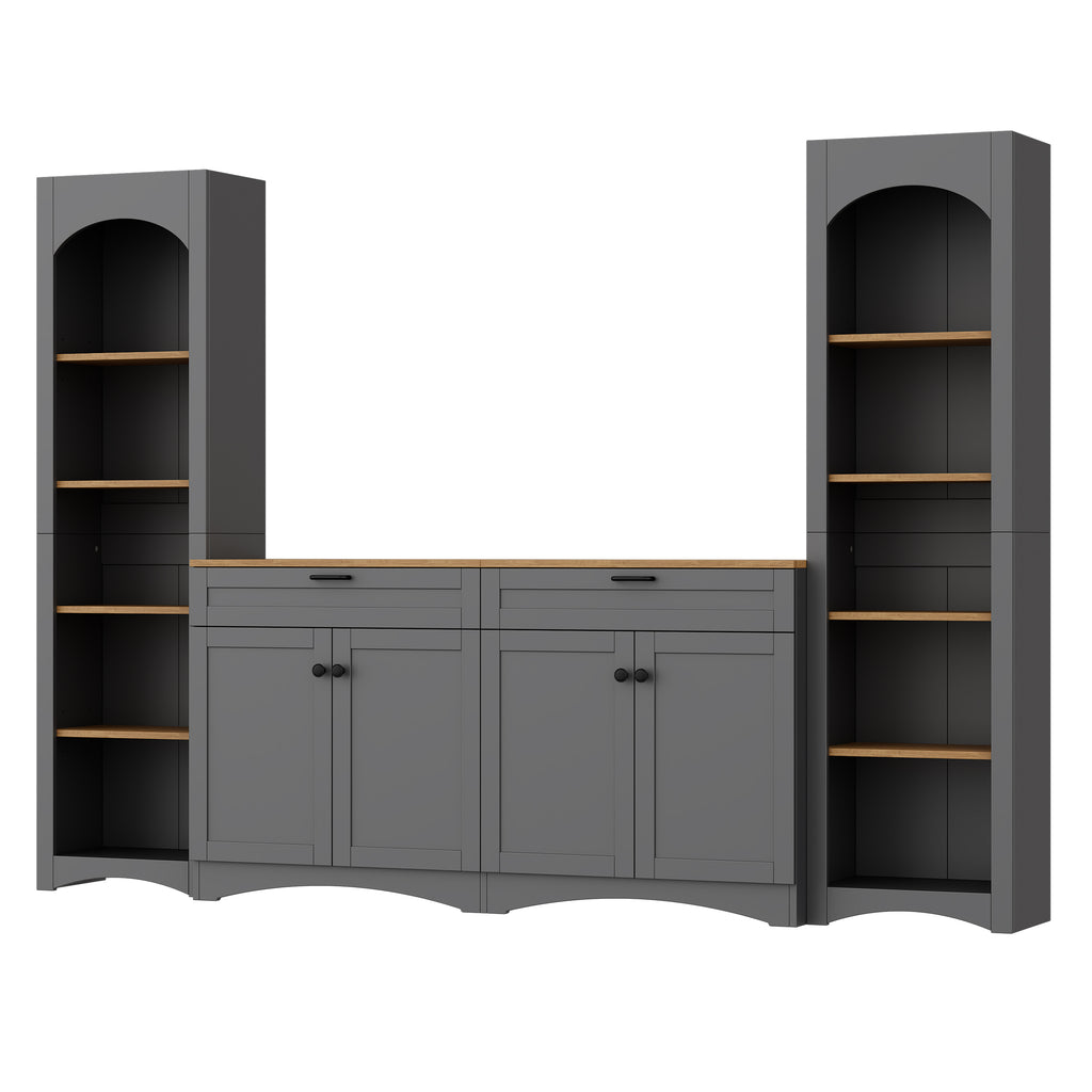 Mid-century Anthony & Home 70-inch TV console with integrated bookshelf, showcasing sleek wood finish and modern design