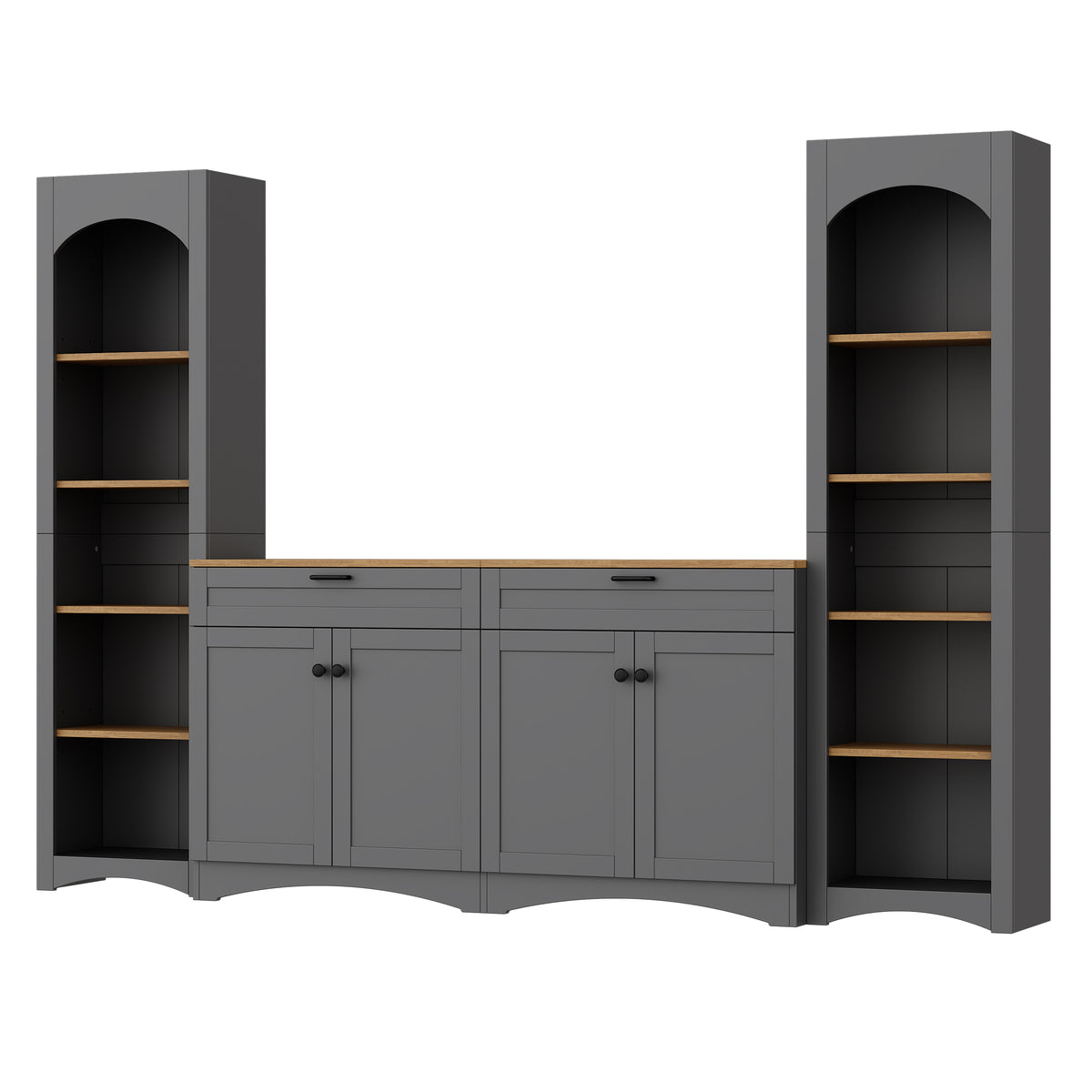 Mid-century Anthony & Home 70-inch TV console with integrated bookshelf, showcasing sleek wood finish and modern design