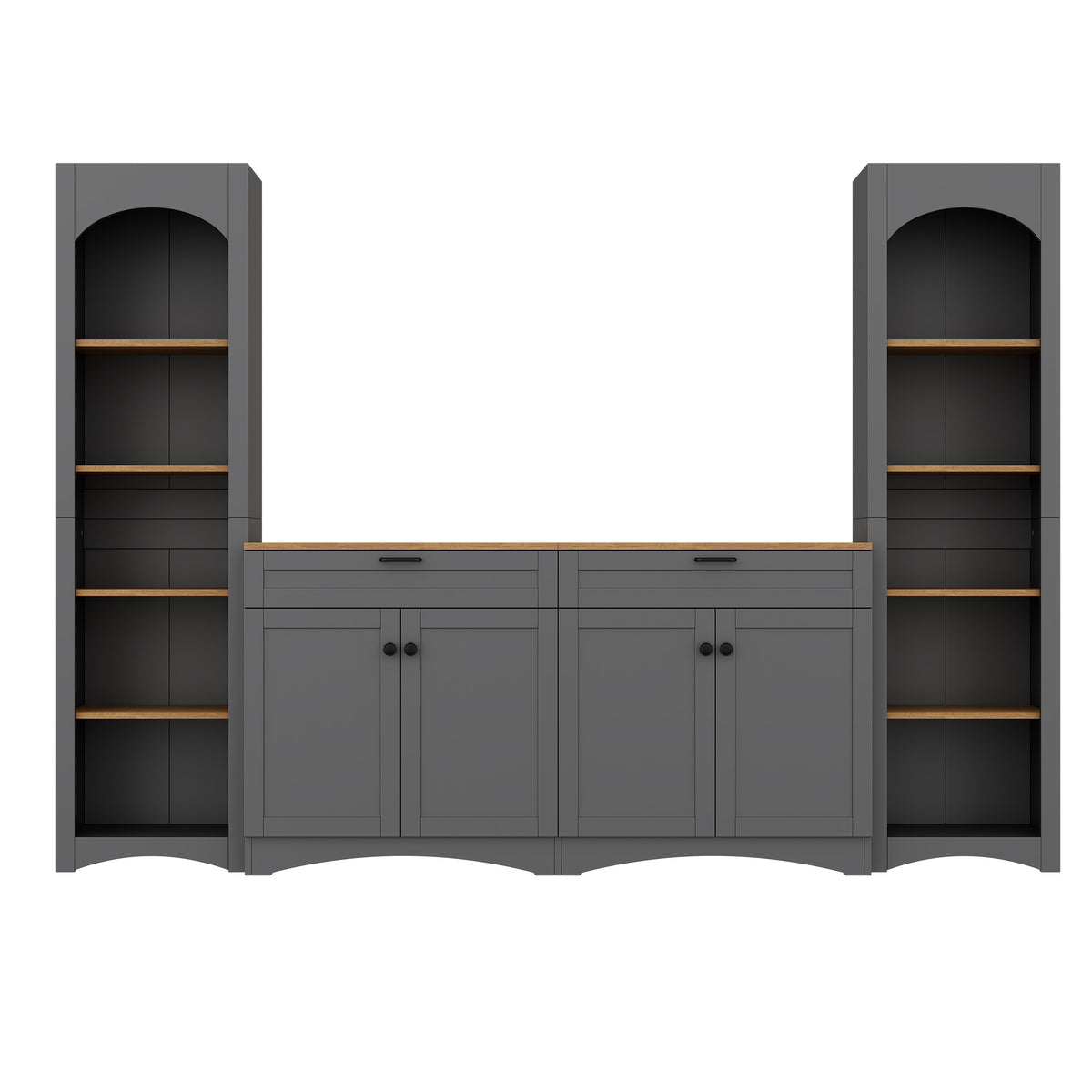 Anthony & Home Mid-Century Atelier TV console with bookshelf, 70-inch wooden TV stand and storage unit in modern design