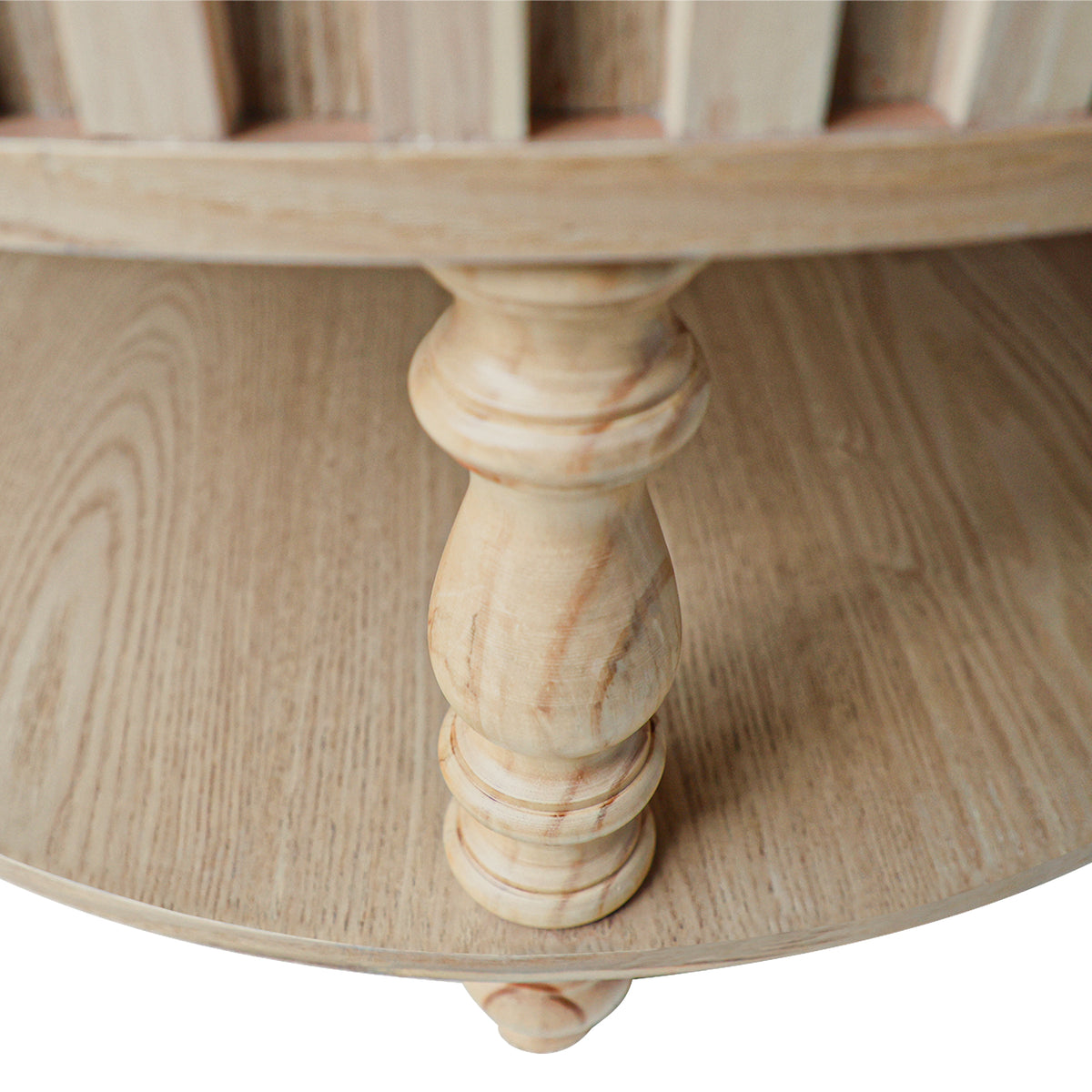 Mid-century fluted coffee table with storage in natural oak finish from Anthony & Home's Atelier Collection.