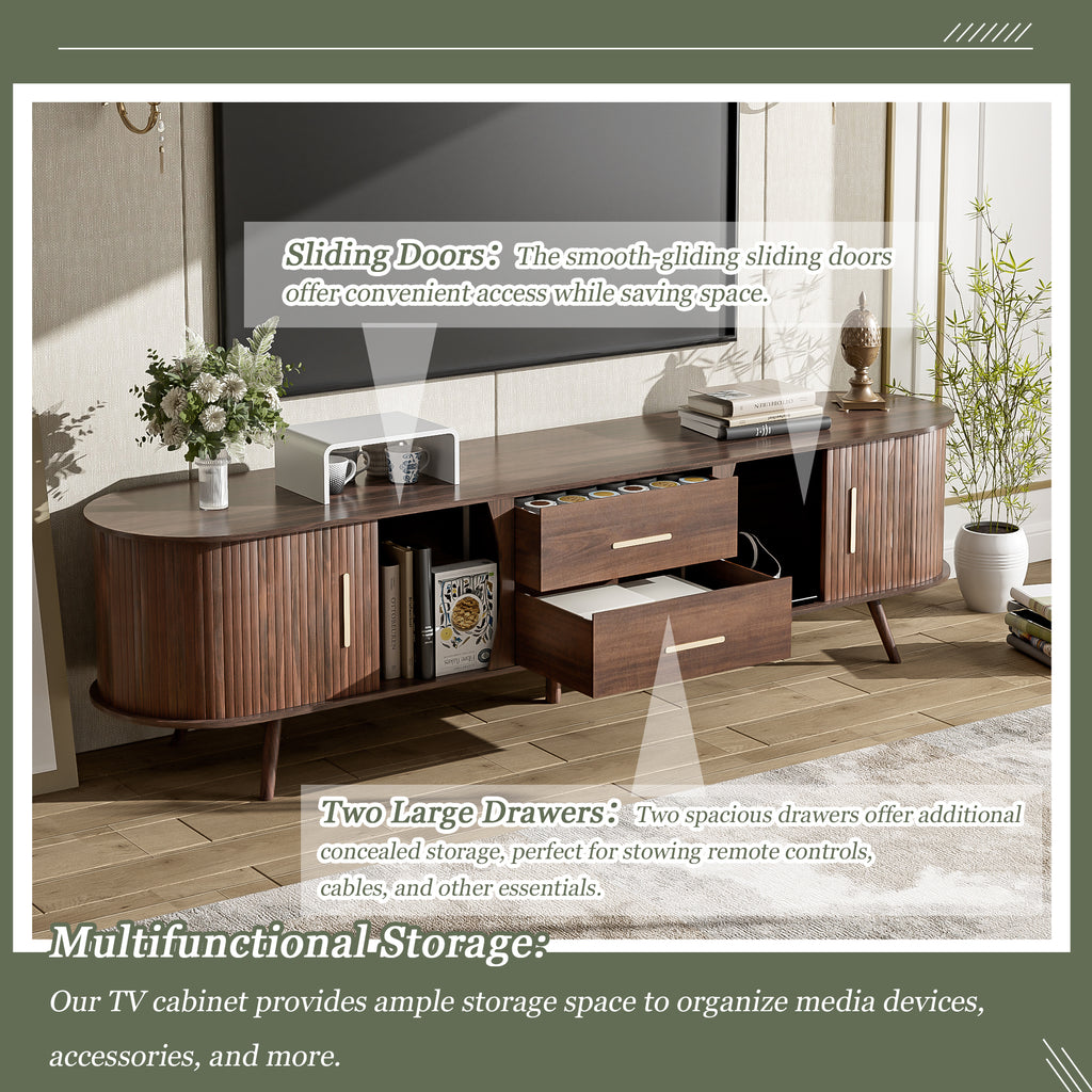 Mid-century style dark walnut Anthony & Home television stand with sleek wood finish and modern design for living rooms.