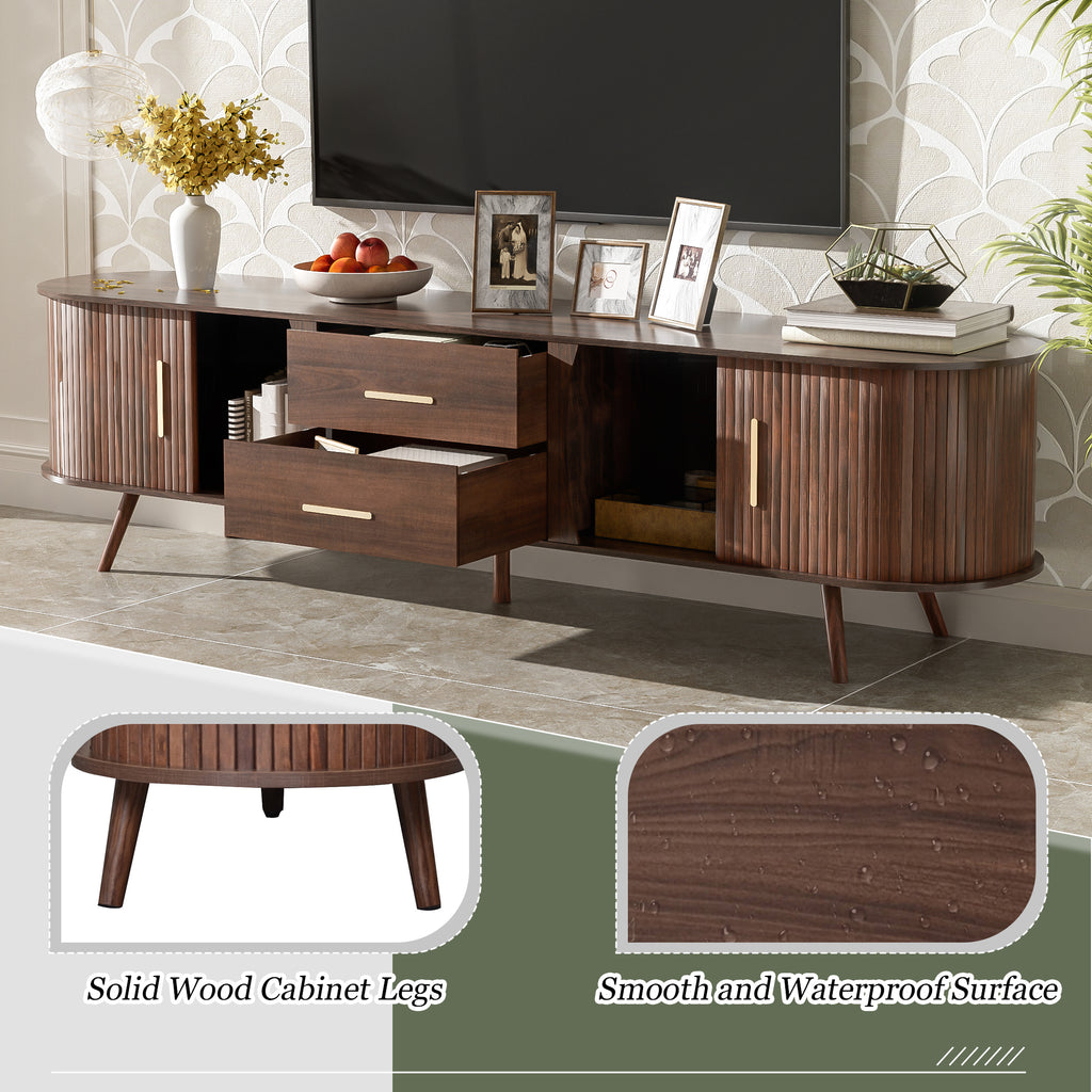 Dark walnut Mid-Century Studio television stand by Anthony & Home with sleek wood finish and modern design.