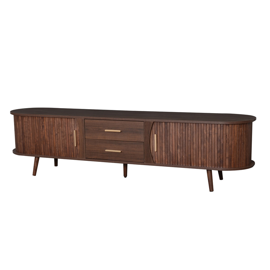 Dark walnut Mid-Century Studio TV stand by Anthony & Home with sleek design and storage compartments.