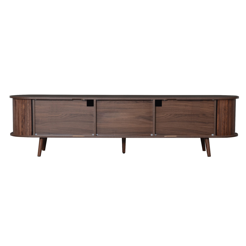 Dark walnut Mid-Century Studio television stand by Anthony & Home with sleek wood finish and minimalist design.