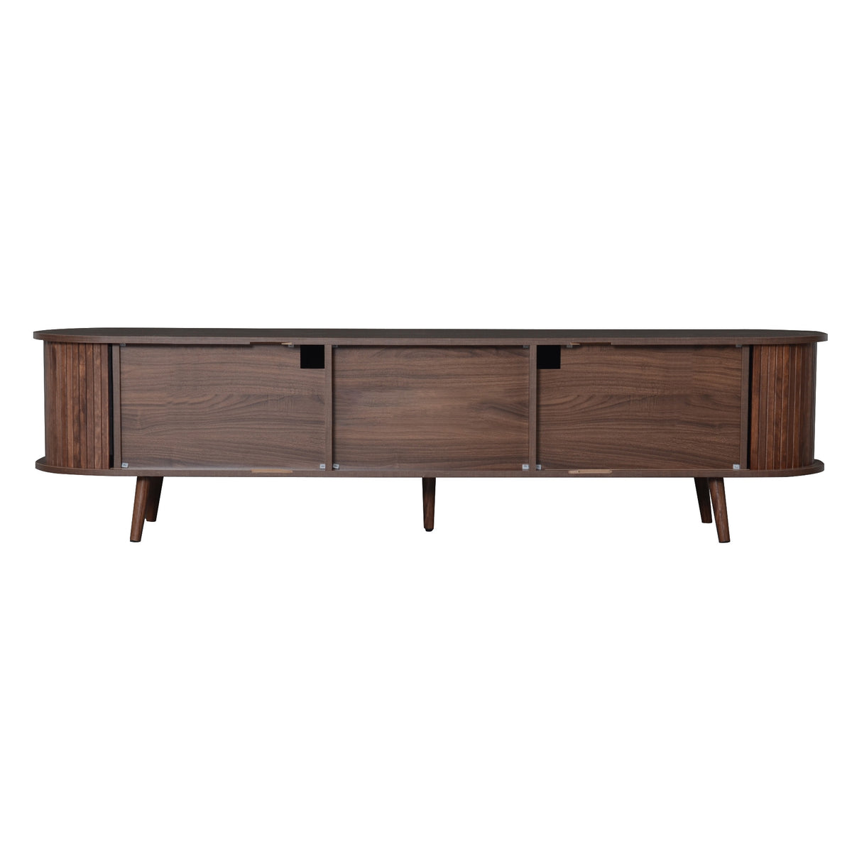 Dark walnut Mid-Century Studio television stand by Anthony & Home with sleek wood finish and minimalist design.