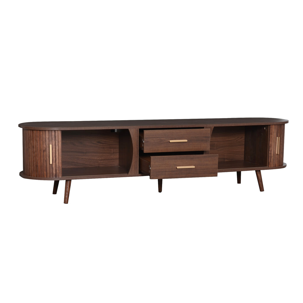 Dark walnut Mid-Century Studio Anthony & Home television stand with sleek design and spacious storage compartments.