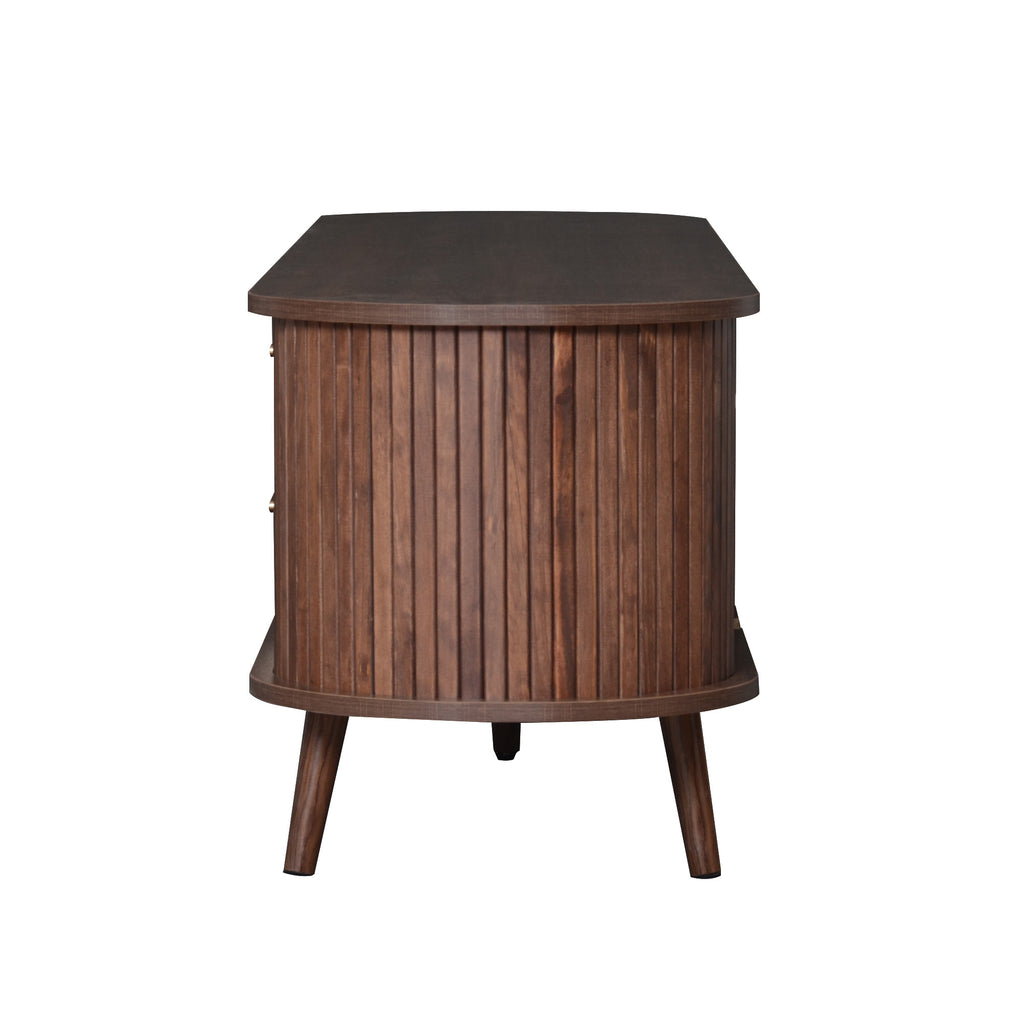 Dark walnut Mid-Century Studio Anthony & Home TV stand with sleek wood finish and modern design for living room decor.