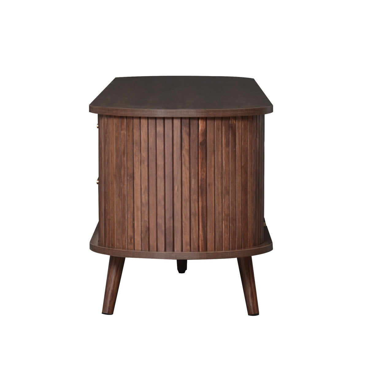 Dark walnut Mid-Century Studio Anthony & Home TV stand with sleek wood finish and modern design for living room decor.