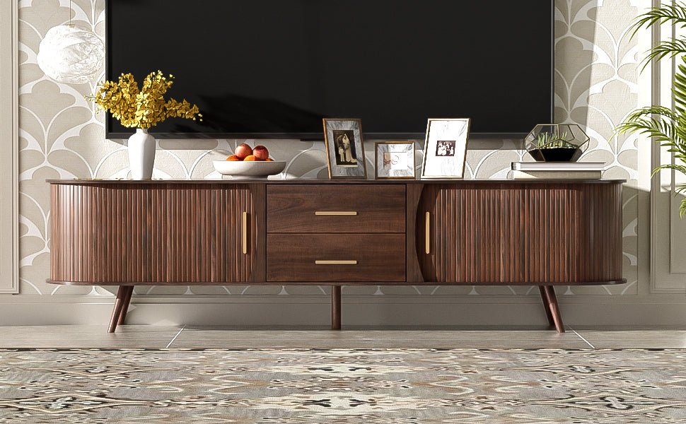 Dark walnut Mid-Century Studio television stand by Anthony & Home with sleek modern design and ample storage space.