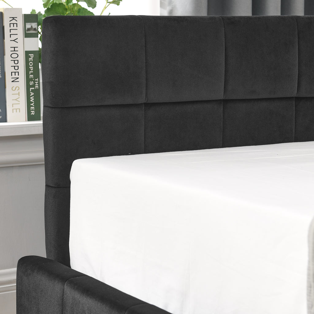 Velvet tufted full size bed frame by Anthony & Home with elegant mid-century design and plush upholstered headboard.