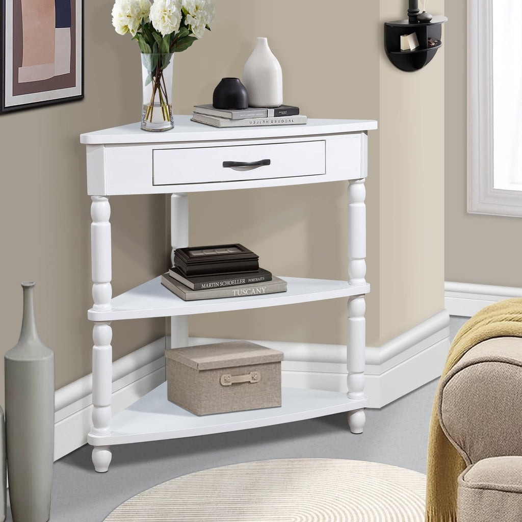 Milk white solid wood triangle corner table by Anthony & Home, showcasing a sleek modern design with smooth finish.