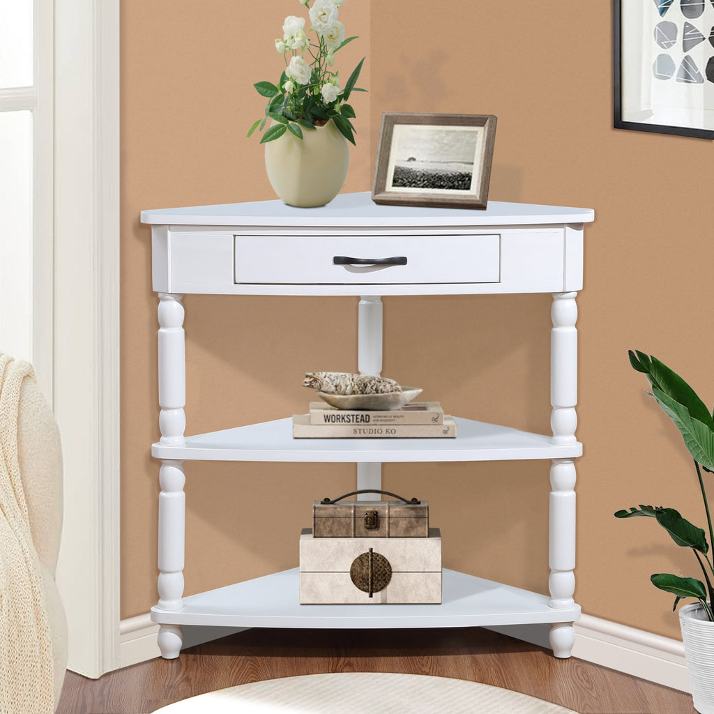 Milk white solid wood triangle corner table by Anthony & Home, showcasing a sleek, modern design perfect for compact spaces.
