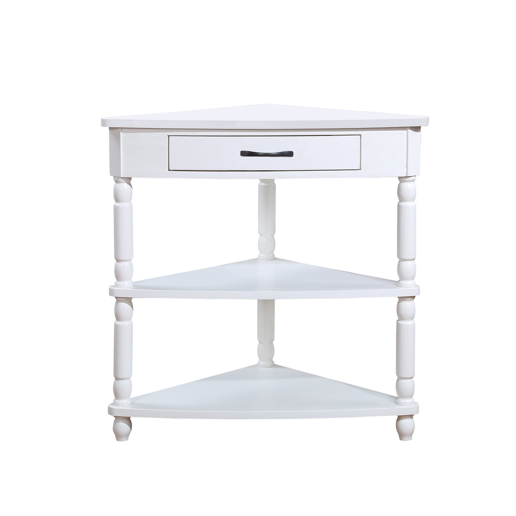 Milk white solid wood triangle corner table by Anthony & Home, showcasing a sleek, minimalist design perfect for small spaces.