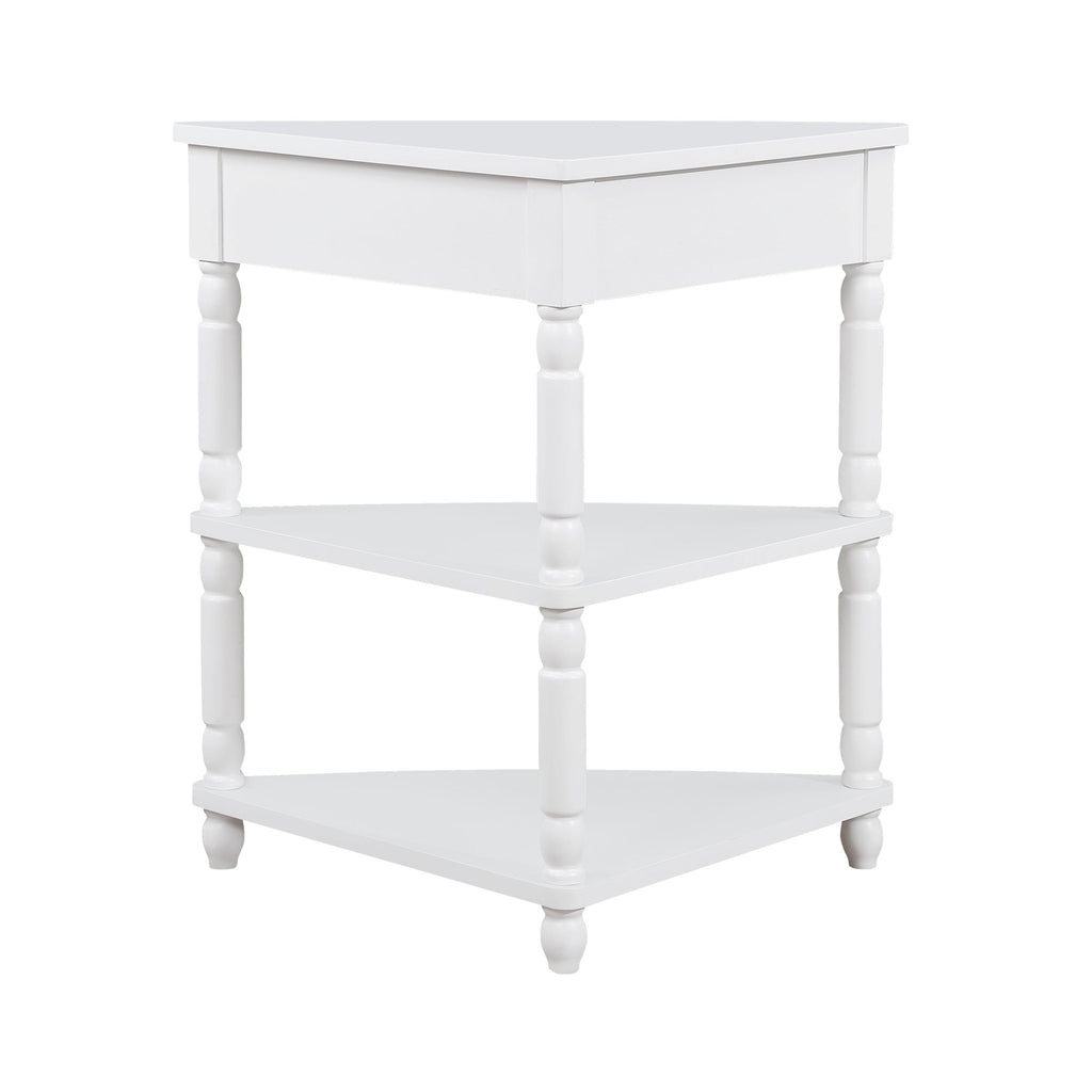 Milk white solid wood triangle corner table by Anthony & Home, showcasing a sleek, modern design with smooth edges and sturdy construction.
