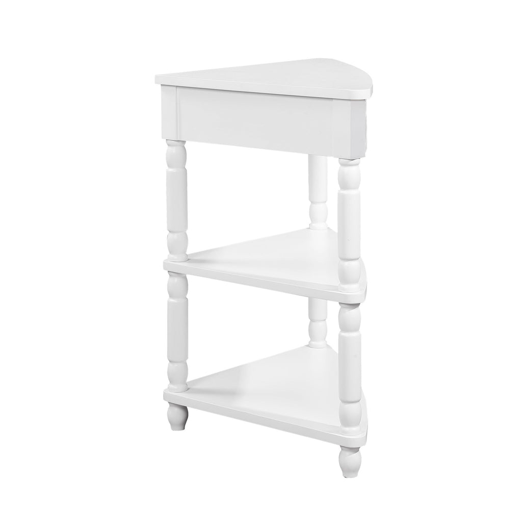 Milk white solid wood triangle corner table by Anthony & Home, showcasing a sleek, modern design with smooth edges and sturdy construction.
