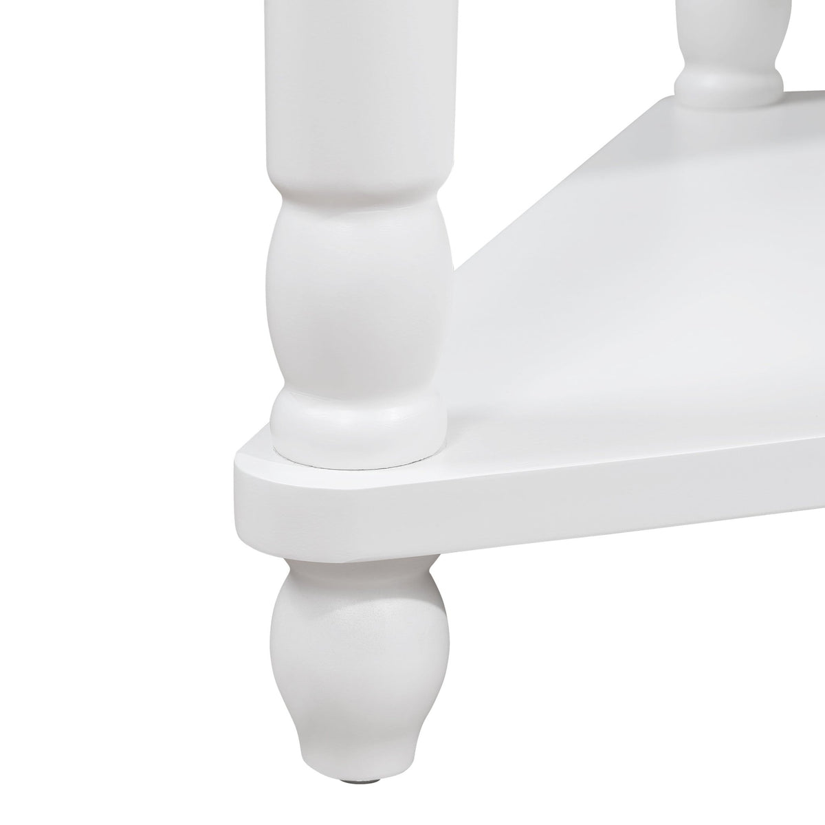 Milk white solid wood triangle corner table by Anthony & Home showing a sleek, modern design with smooth edges and sturdy construction.
