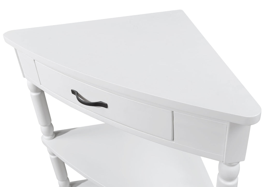 Milk white solid wood triangle corner table by Anthony & Home, showcasing a modern corner table with a sleek triangle design.