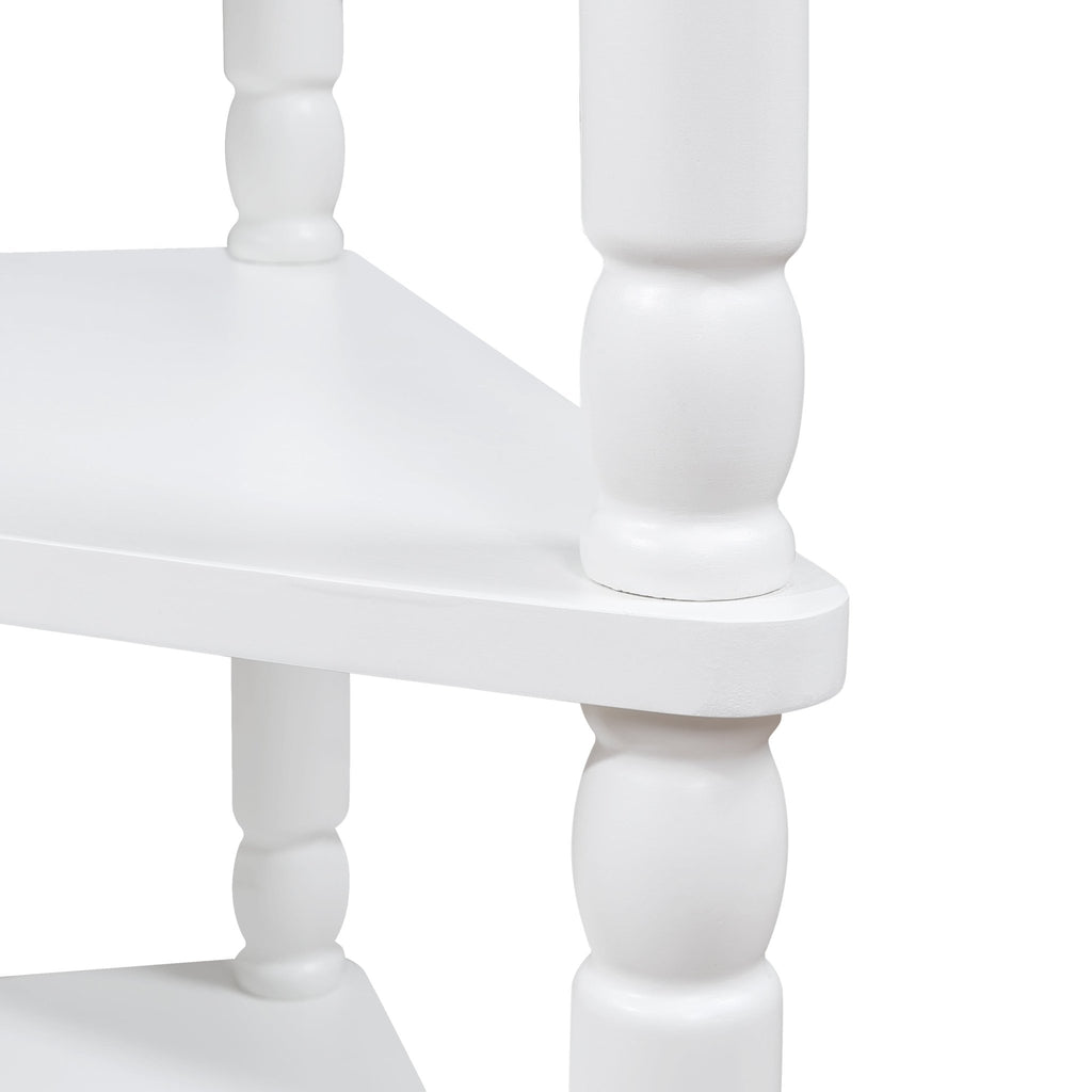 Milk white solid wood triangle corner table from Anthony & Home, showcasing a sleek, modern design with smooth edges.
