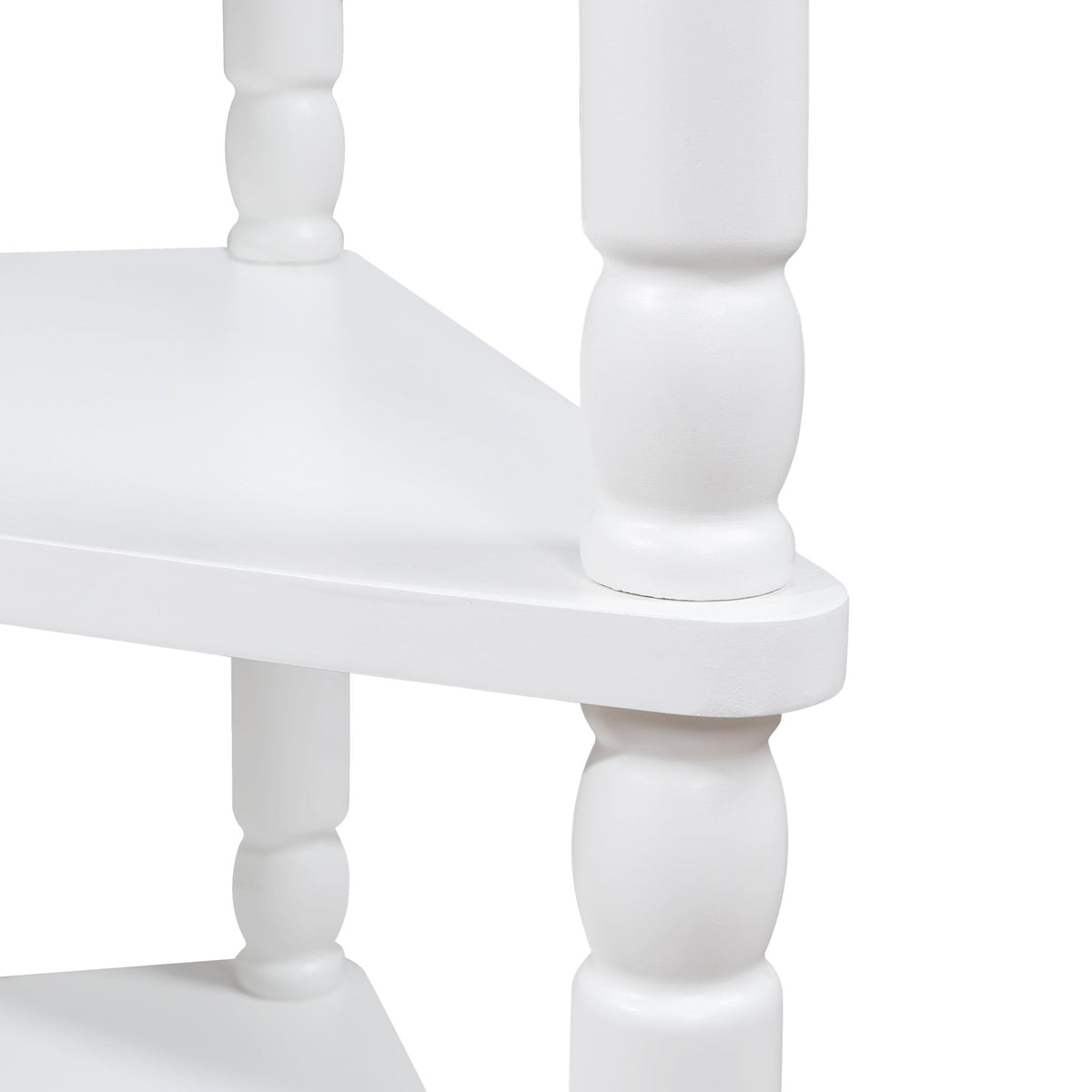 Milk white solid wood triangle corner table from Anthony & Home, showcasing a sleek, modern design with smooth edges.