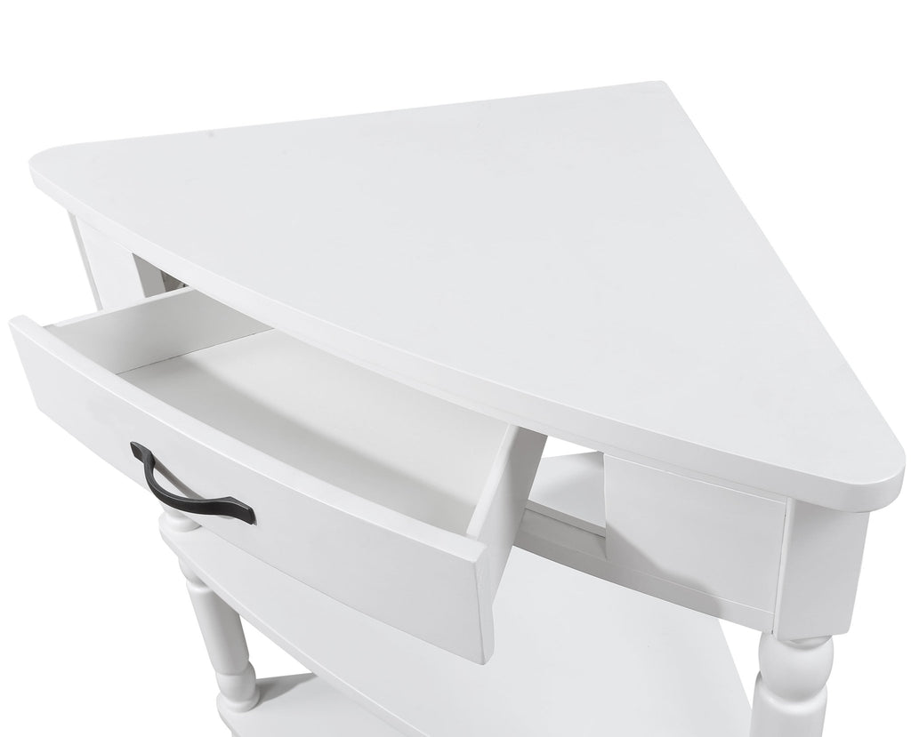 Milk white solid wood triangle corner table by Anthony & Home, showcasing a modern, minimalist design perfect for small spaces.