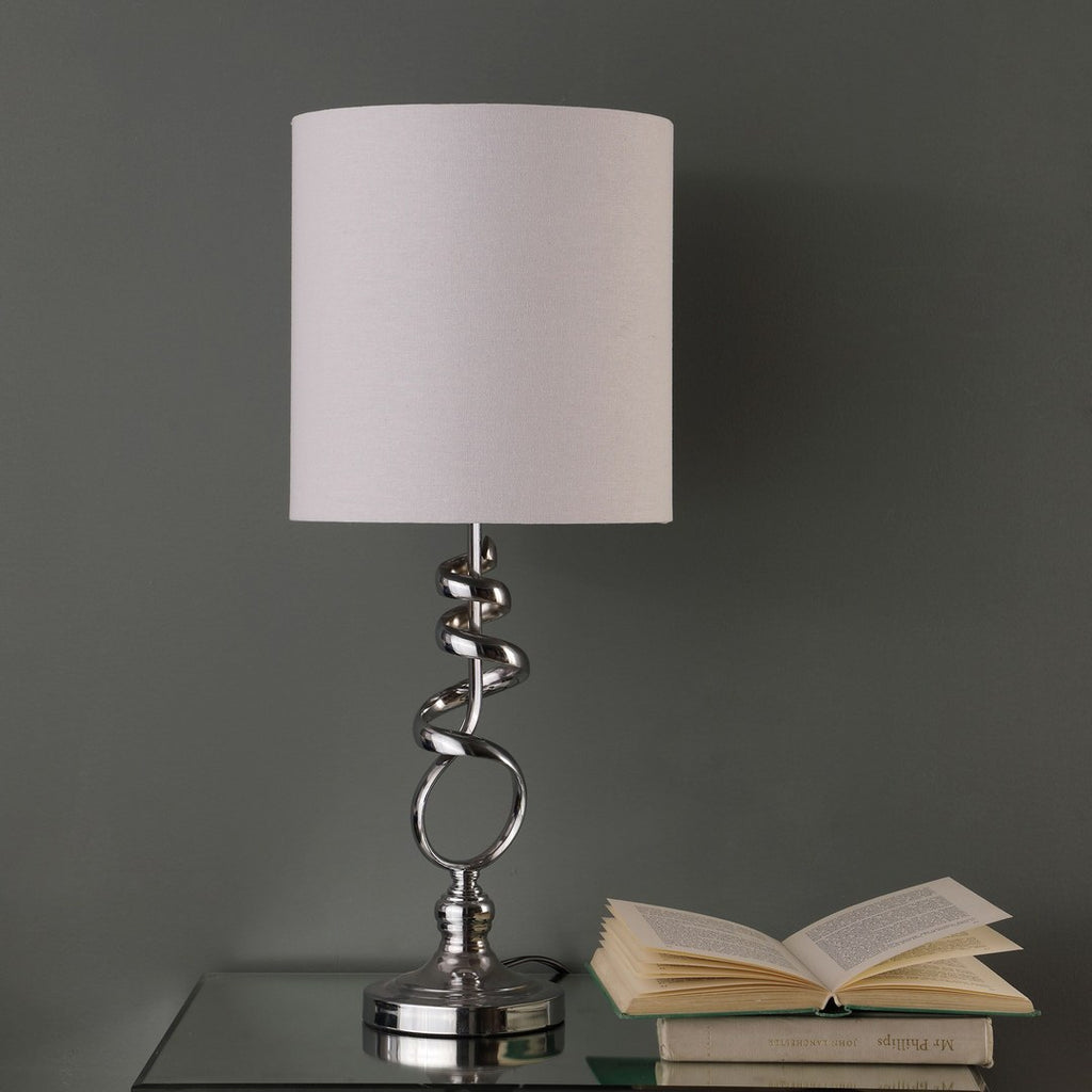 Anthony & Home Milo Abstract Brushed Silver Table Lamp with modern design and textured finish, ideal for contemporary living spaces.