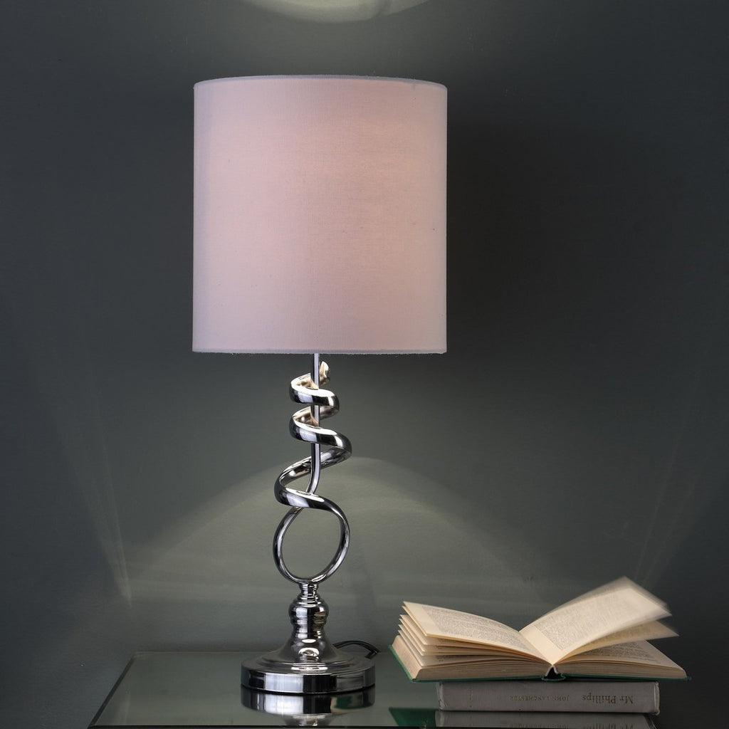 Anthony & Home Milo abstract brushed silver table lamp with modern design and sleek finish, perfect for contemporary living spaces.